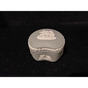 Vintage Wedgwood Gray Jasperware Bonbon Bean shaped Trinket Box England